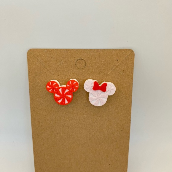 Disney Inspired Peppermint Mickey & Minnie stud earrings NWT - Picture 4 of 6